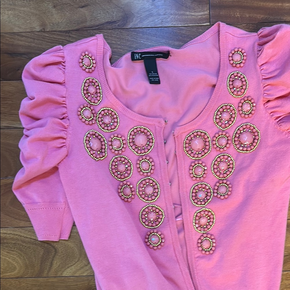 INC International Concepts Pink Embellished jeweled Cardigan size s